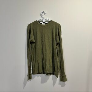 Urban Outfiters | men's small olive green waffle knit longsleeve sweater raw hem